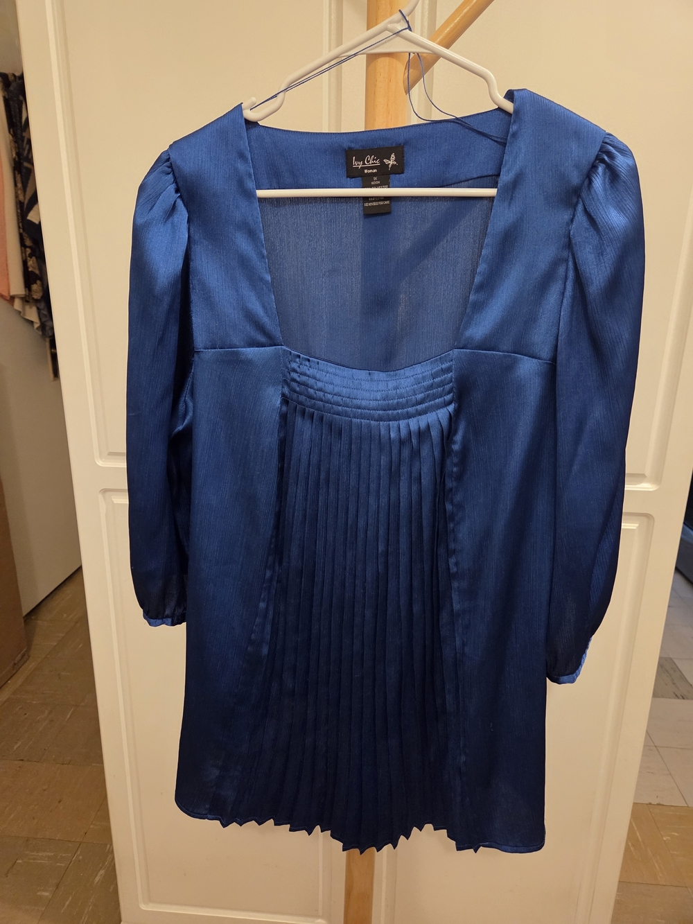Blue Pleated Square-Neck Top